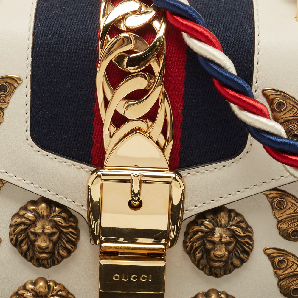 GUCCI Beige Leather Mini Sylvie Animal Stud Embellished Top Handle Bag - Picture 5 of 8